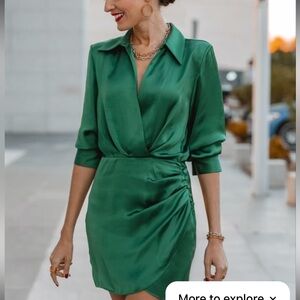 Zara Emerald Green Long Sleeve Satin Wrap Dress
